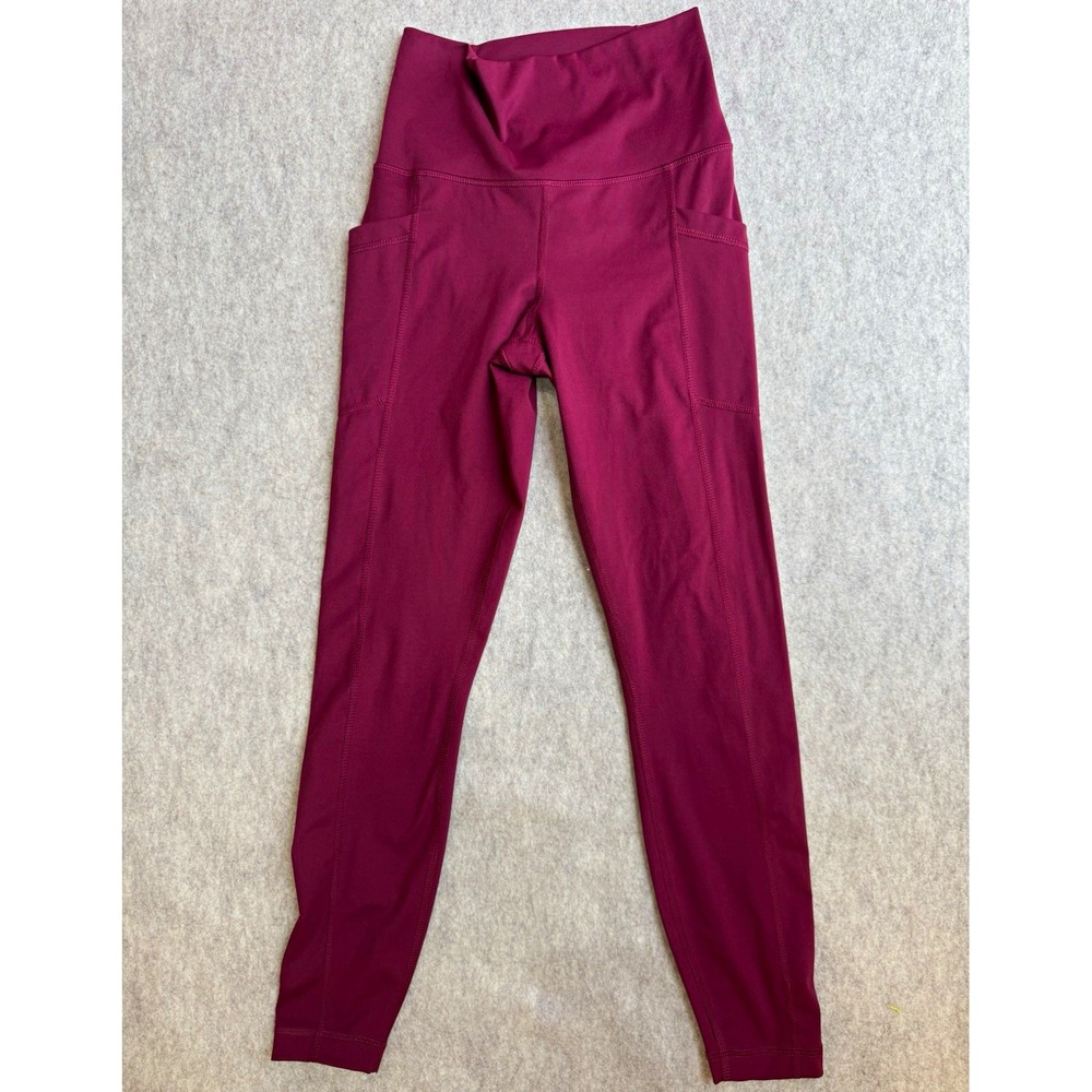 Yogalicious Lux Women's High Rise Pocket Leggings Burgundy Pull On Size S